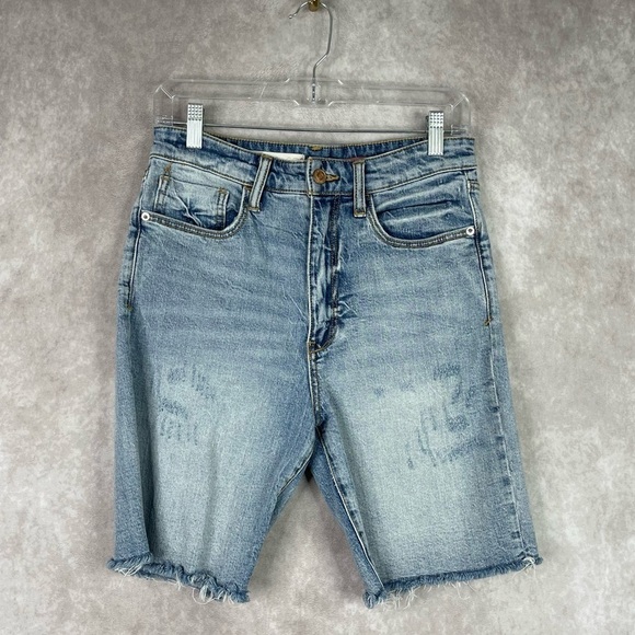 Pilcro x Anthropologie Denim Distressed Long Bermuda Shorts Women's Size 25 - Picture 1 of 6